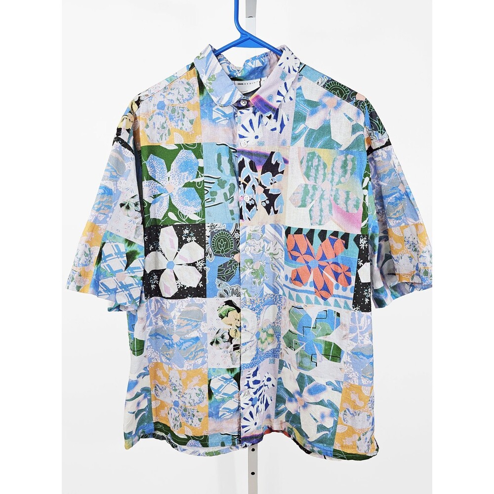 ASOS DESIGN Medium Boxy Oversized Linen Mix Shirt Floral Blanket Print